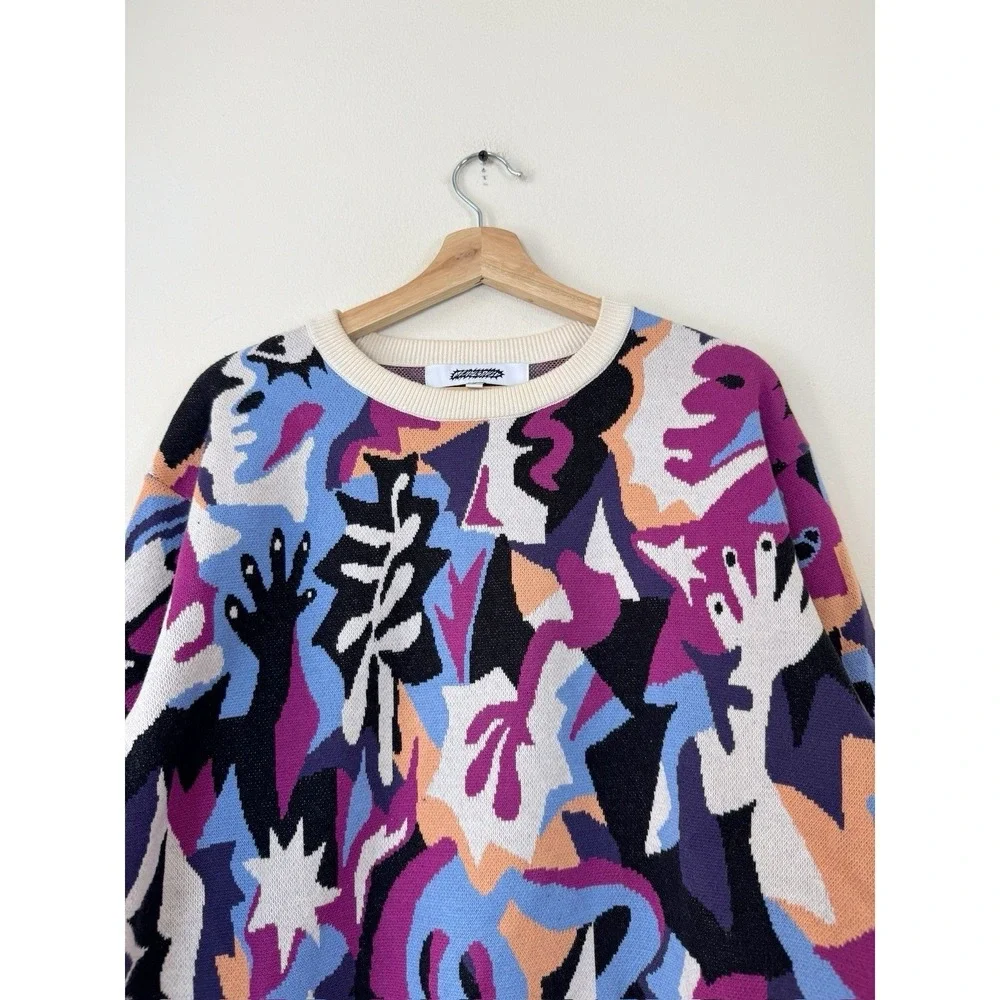 Mindliquid Studio Geometric Colorful Abstract Arc Streetwear Knit Sweater Small